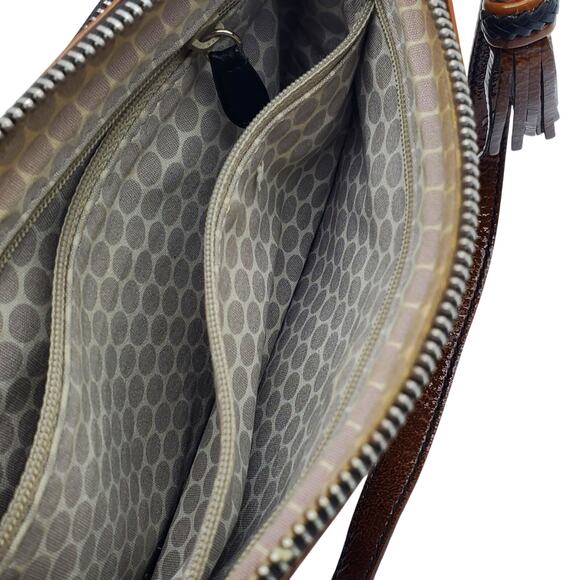 Brighton Patent Leather Crossbody Caramel Brown Handbag Wallet Shoulder Purse - Picture 8 of 13